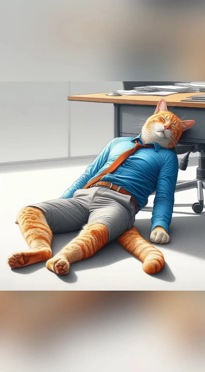 an orange and white cat laying on top of a desk