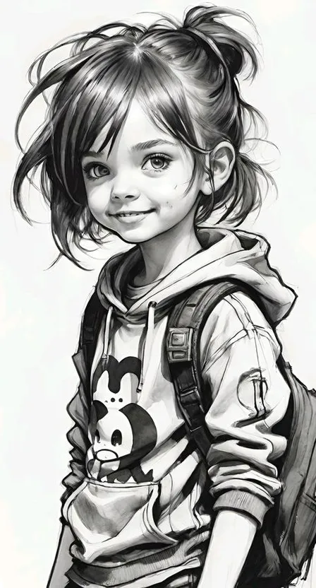 a drawing of a little girl with a backpack