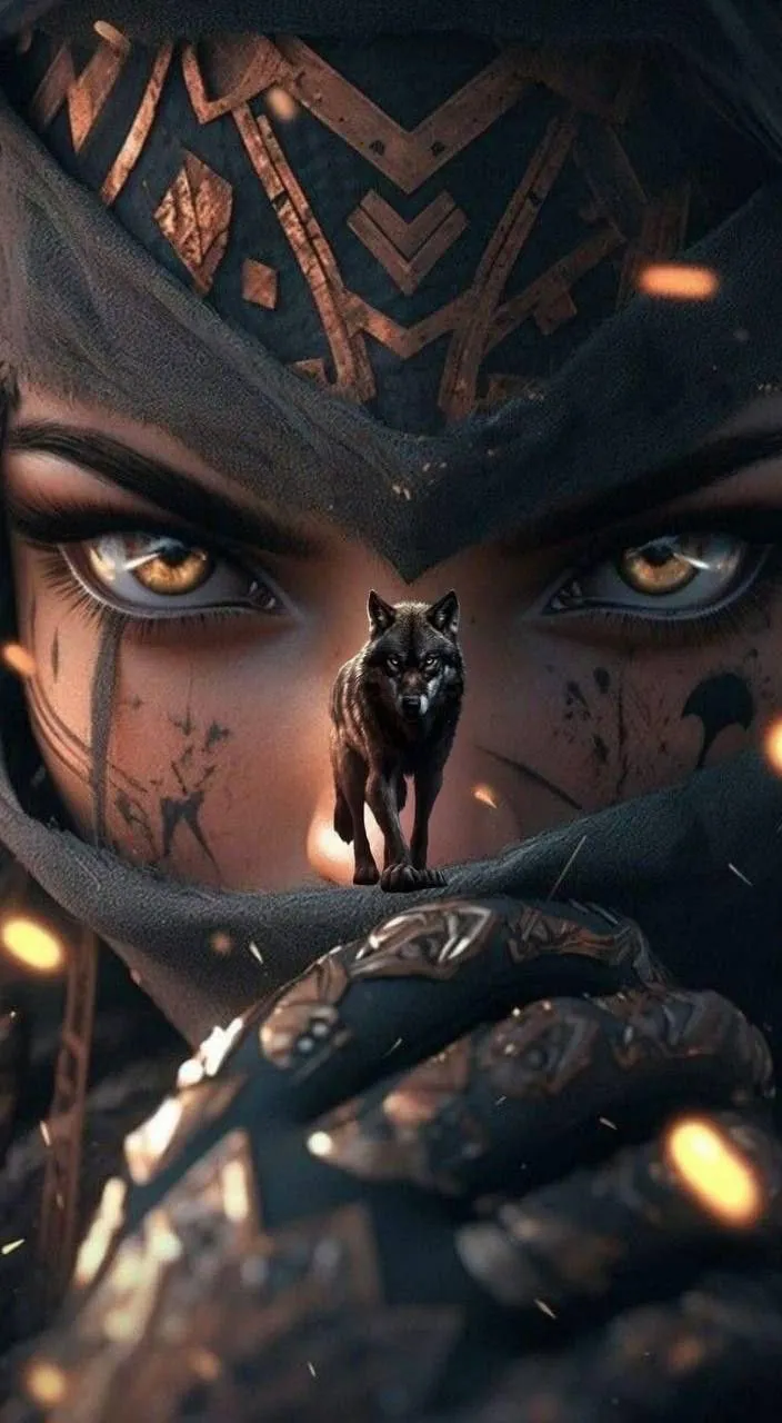 a woman with a wolf on her face