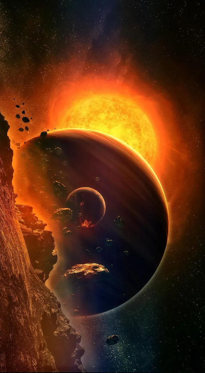 an artist's rendering of a planet with a sun in the background