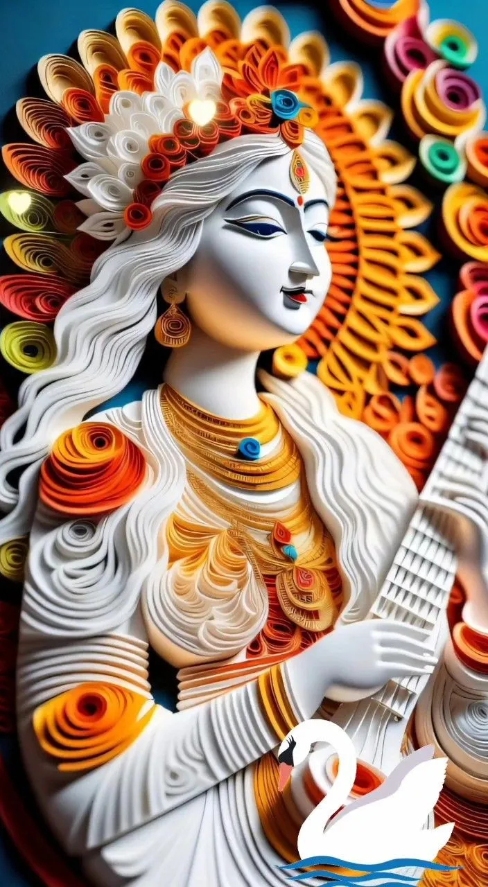 a paper sculpture of a woman playing a guitar