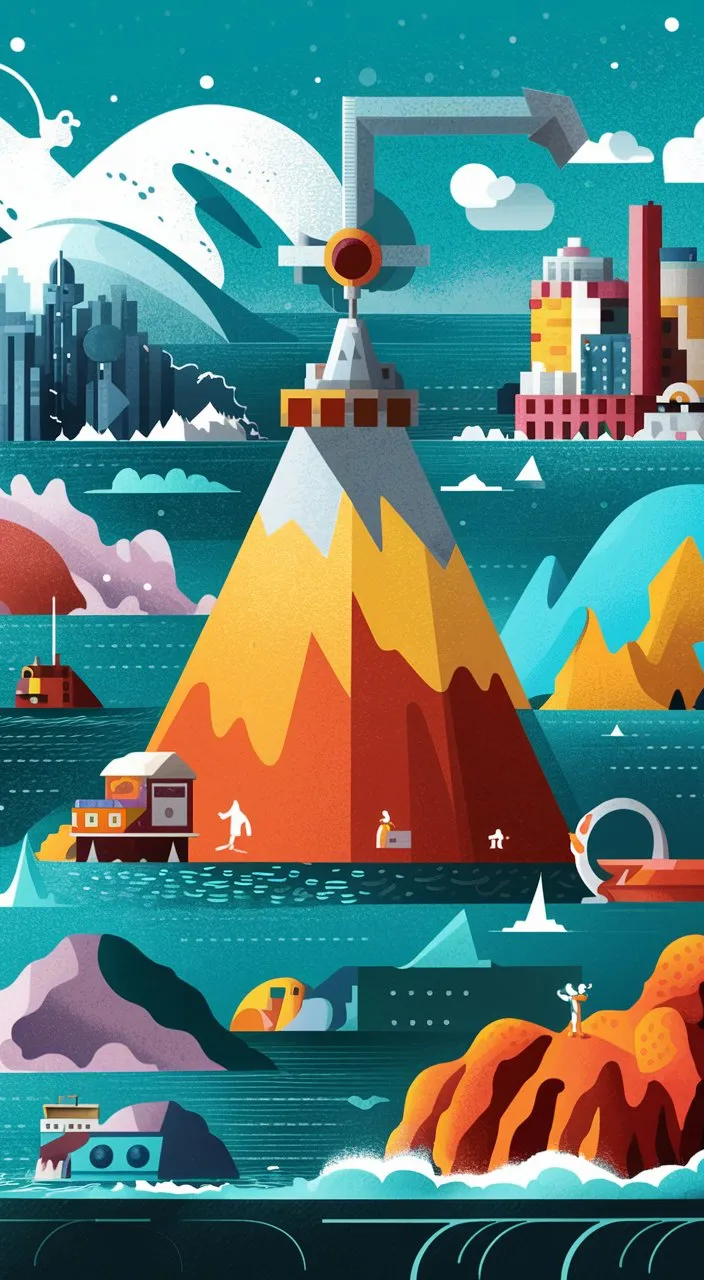 an illustration of a mountain with a city in the background