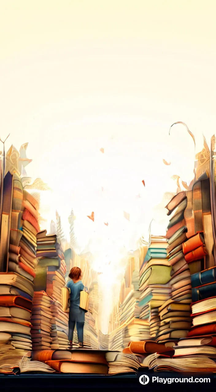 a person standing on a pile of books