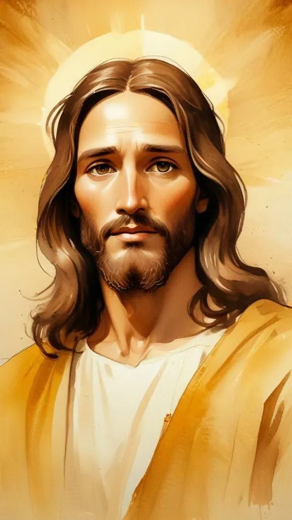 a painting of jesus with a halo around his head