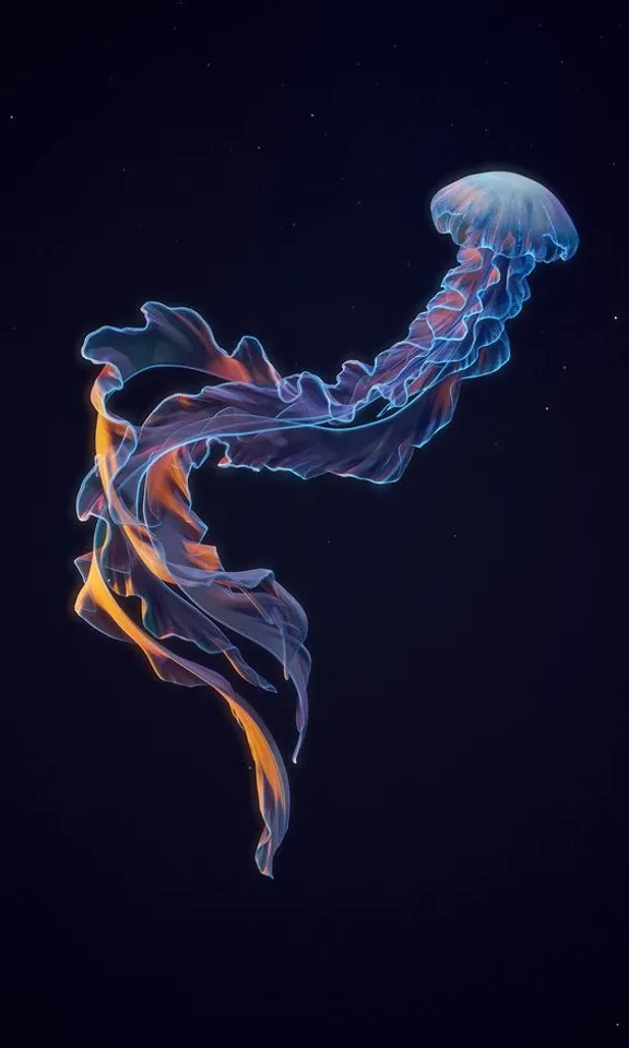 a jellyfish floating in the air with a dark background