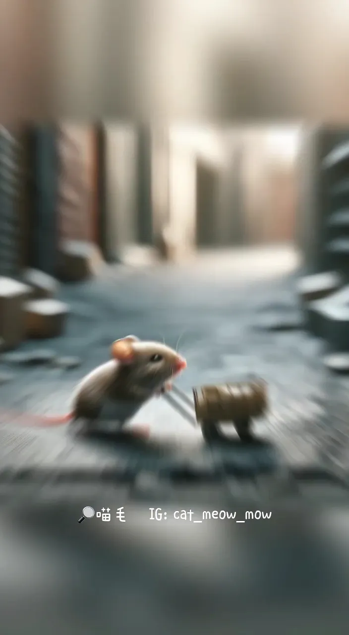 a mouse is sitting on a table in a blurry photo