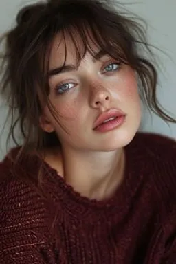 a close up of a person wearing a sweater