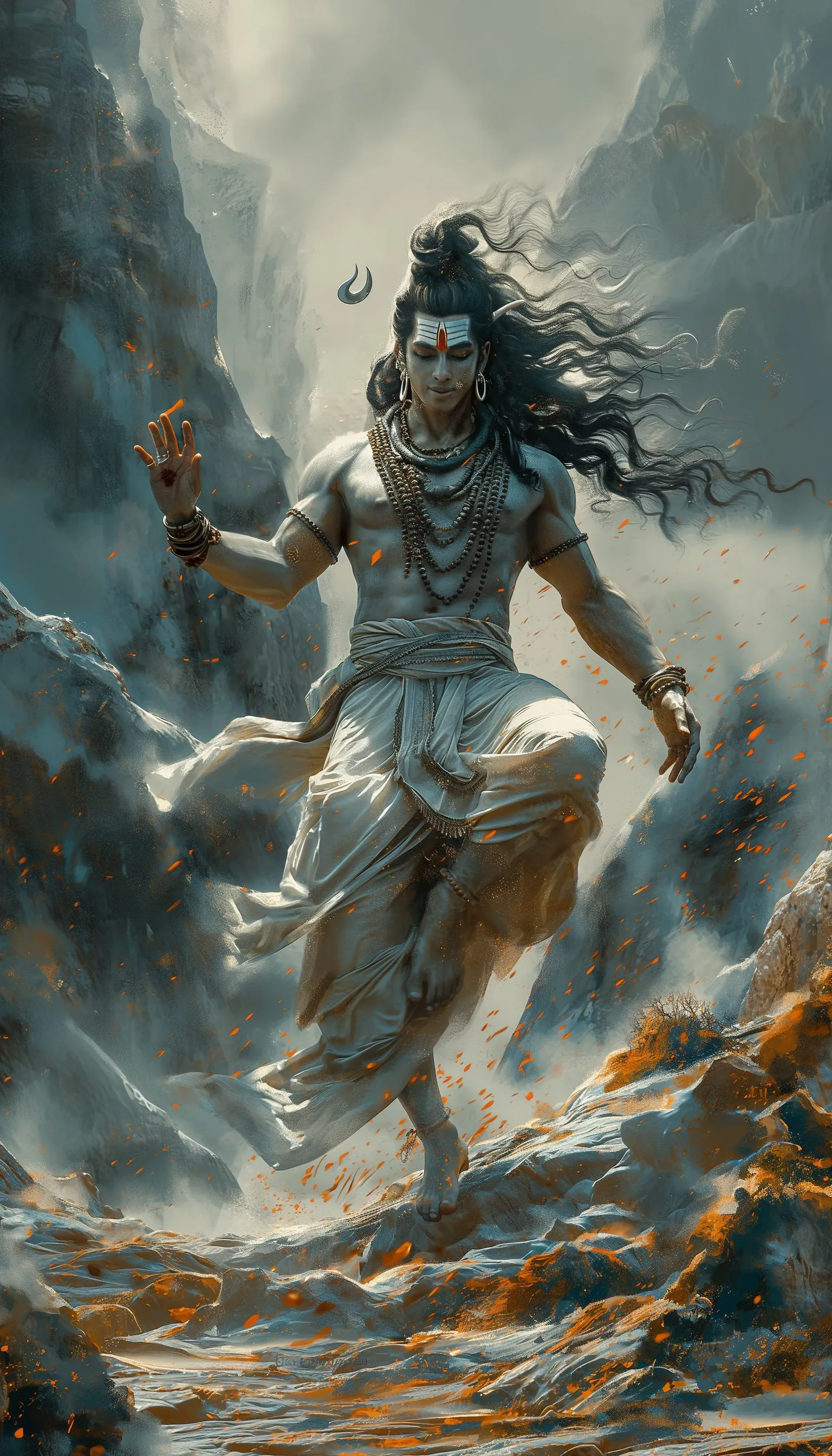 shiva moves hands and feet and dances, advertising style