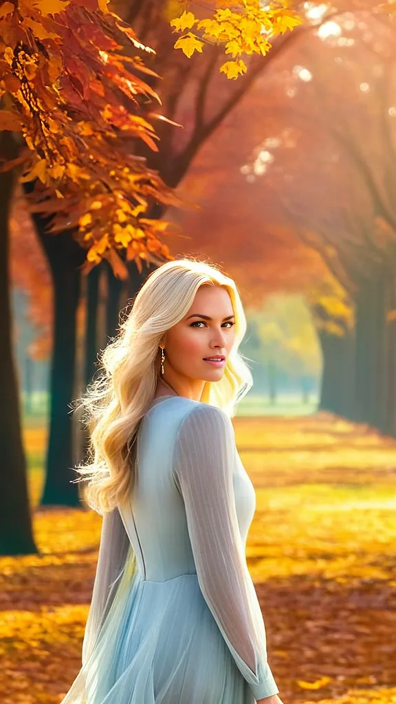 a beautiful blond woman in a blue dress posing for a picture