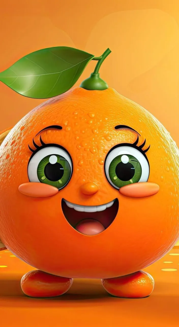 a cartoon orange with a green leaf on top of it