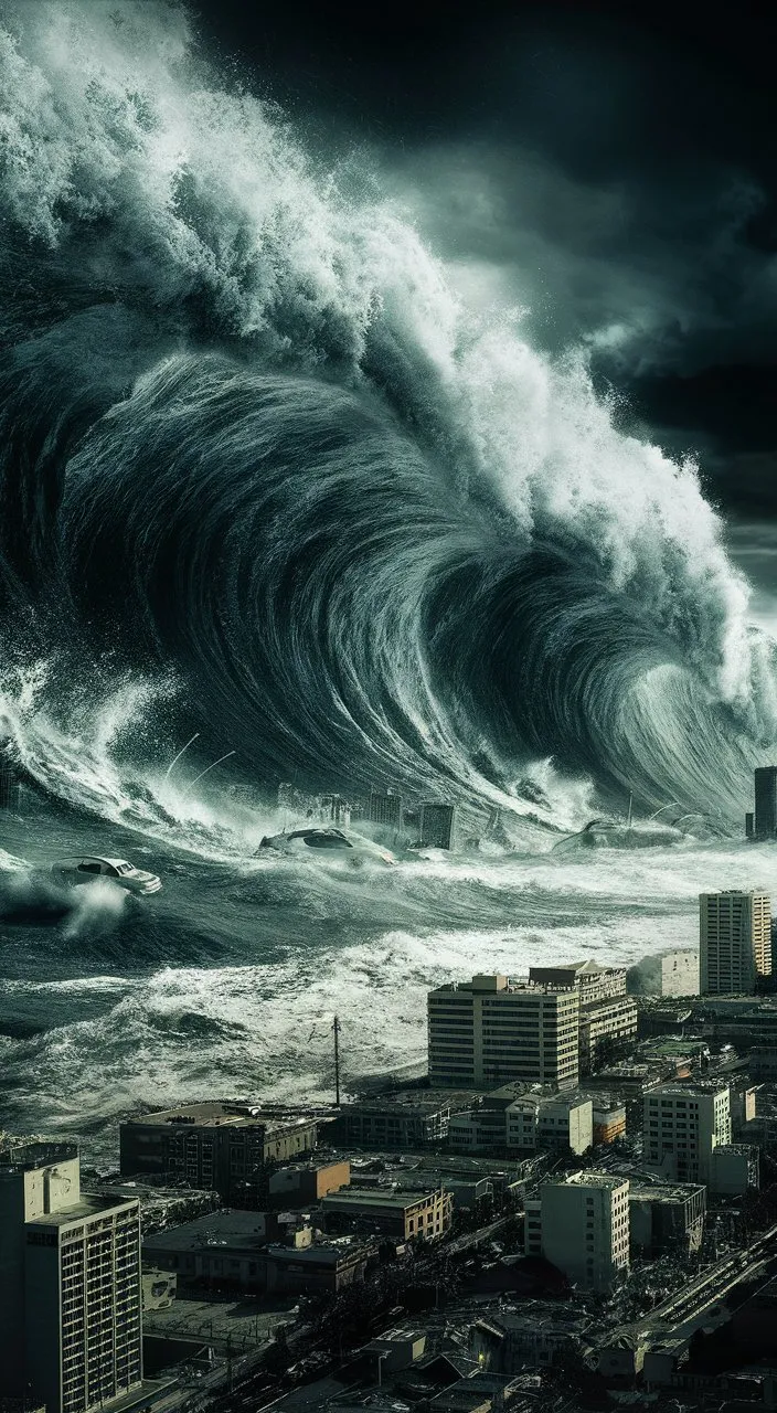 a large wave is crashing over a city