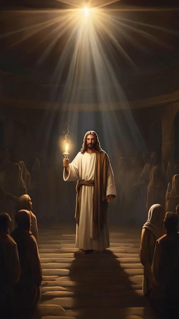 a painting of jesus holding a light in his hand