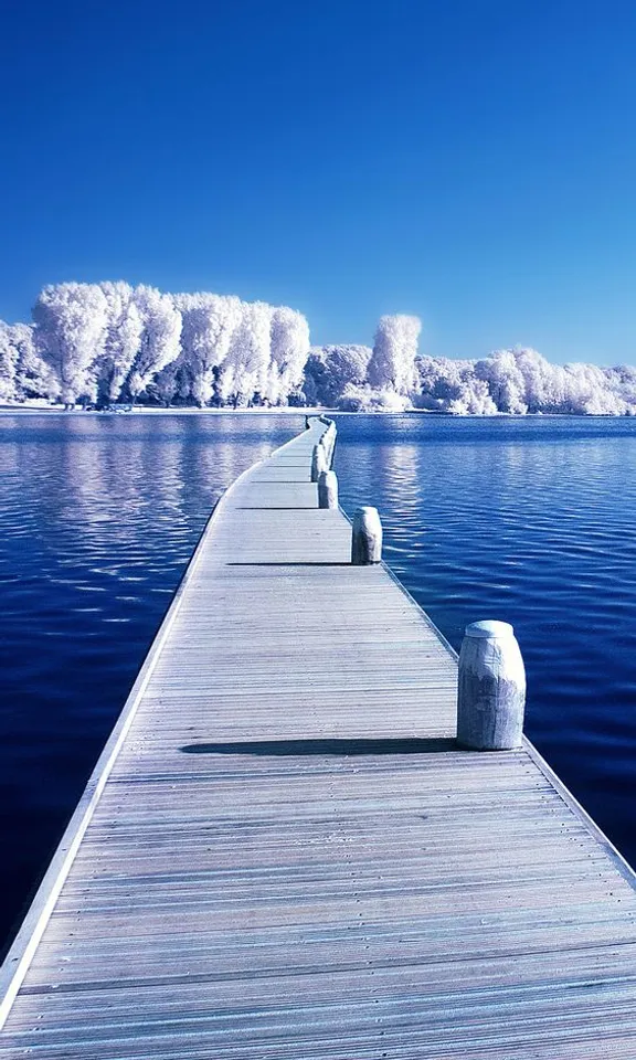 a long dock extends into a body of water