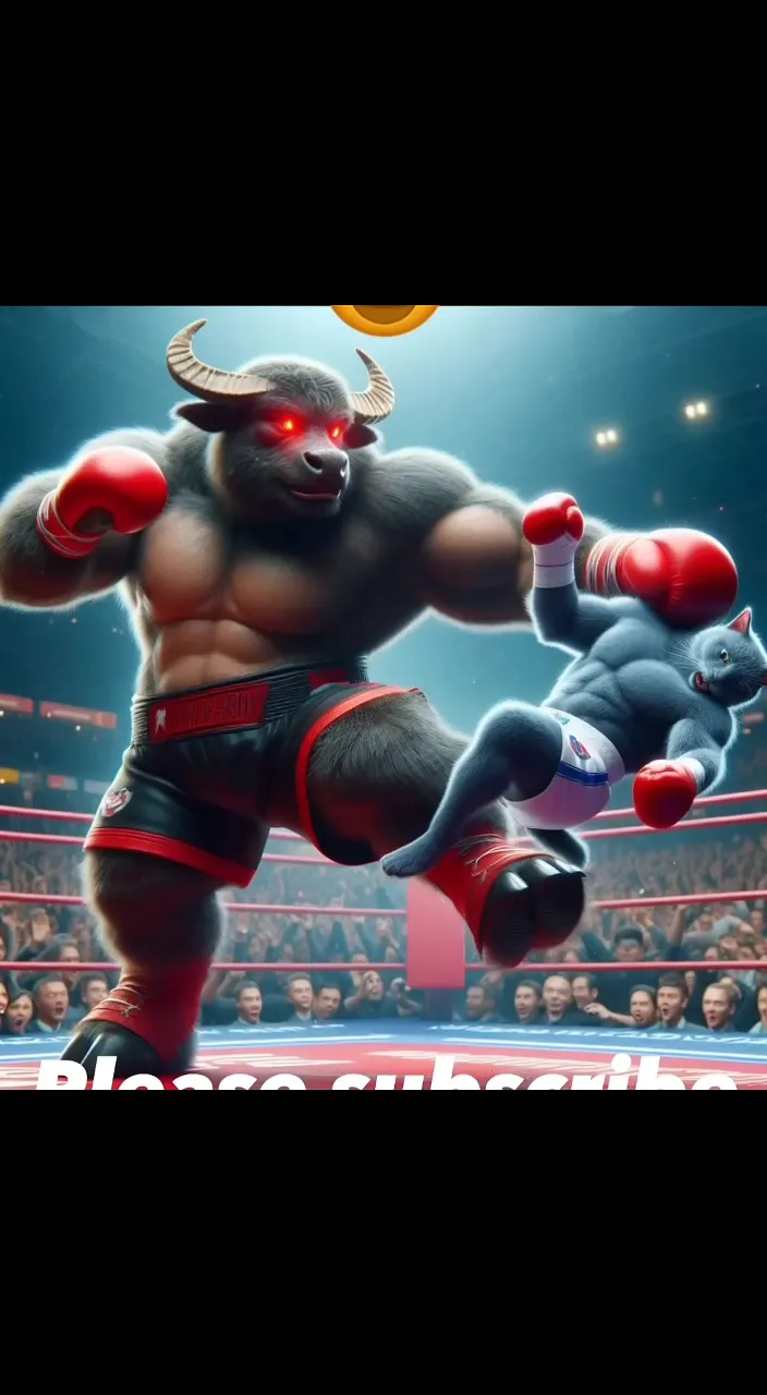 a bull is in the middle of a boxing match