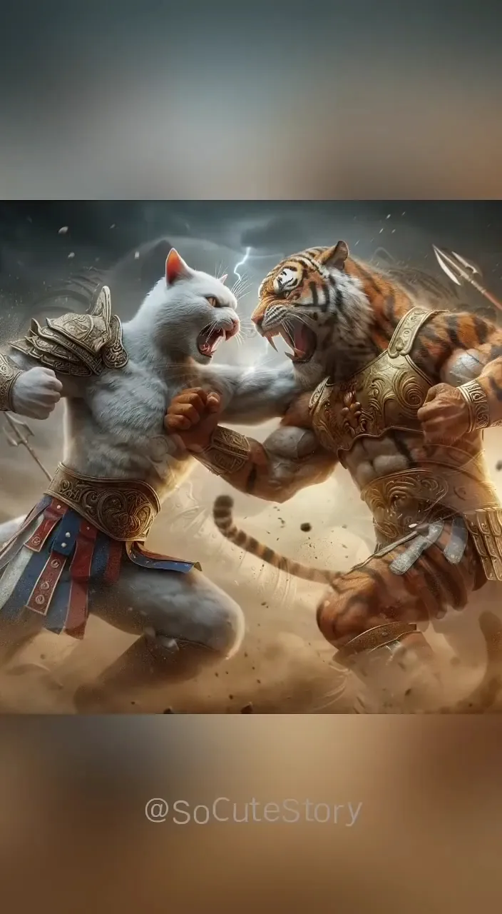 a painting of two tigers fighting each other