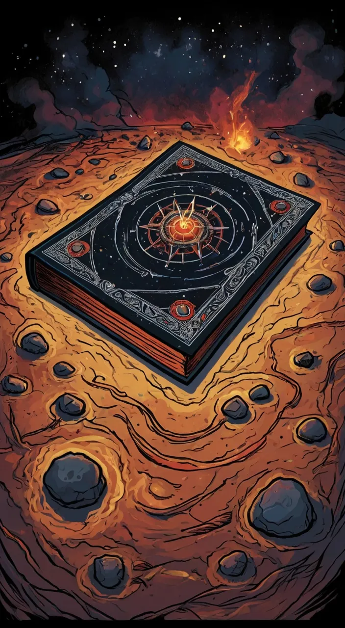 a book sitting on top of a red planet