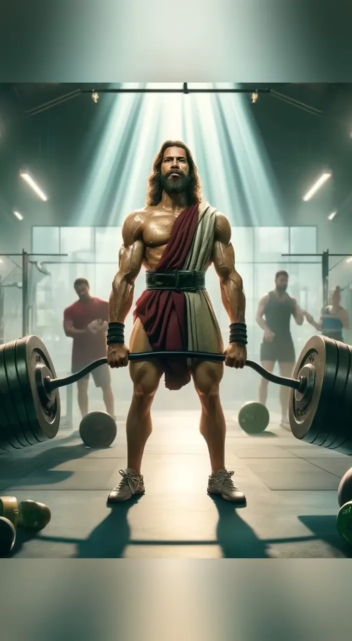 a man in a gym with a barbell