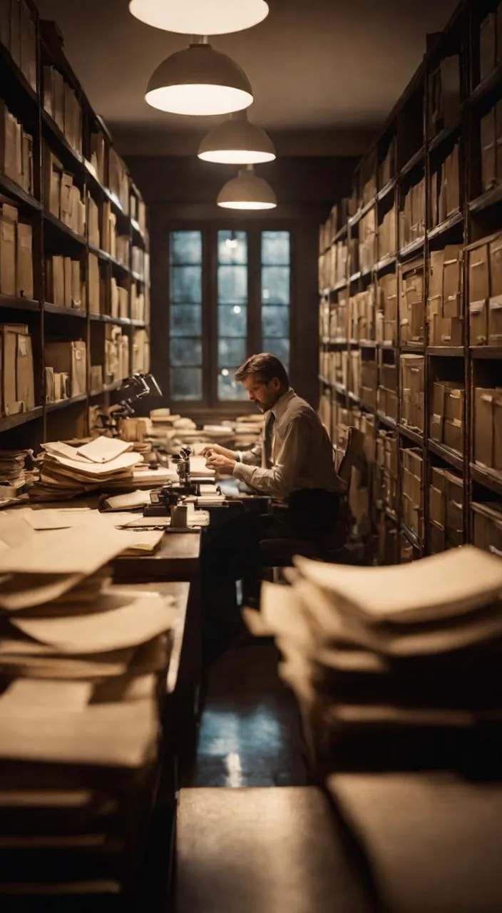 a man sitting at a desk in a library