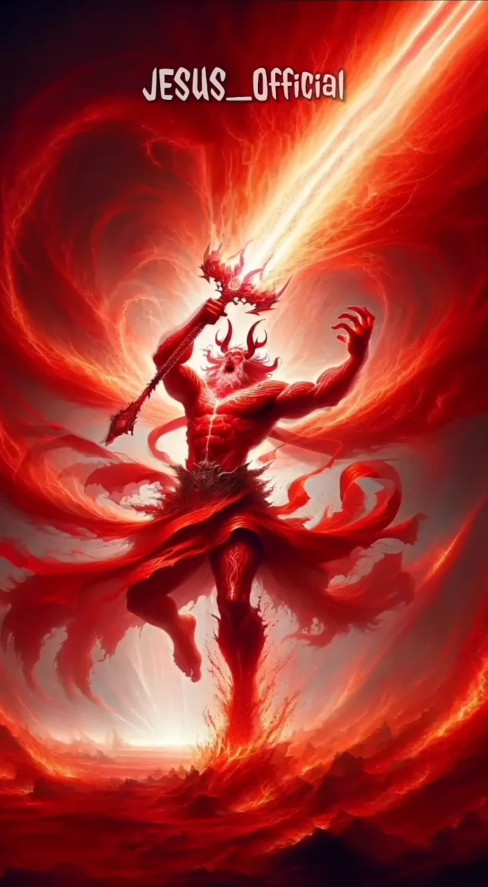 a painting of a demon holding a sword