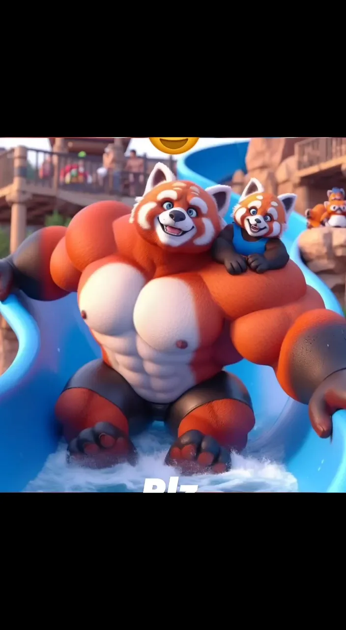 a cartoon picture of a red panda bear in a pool