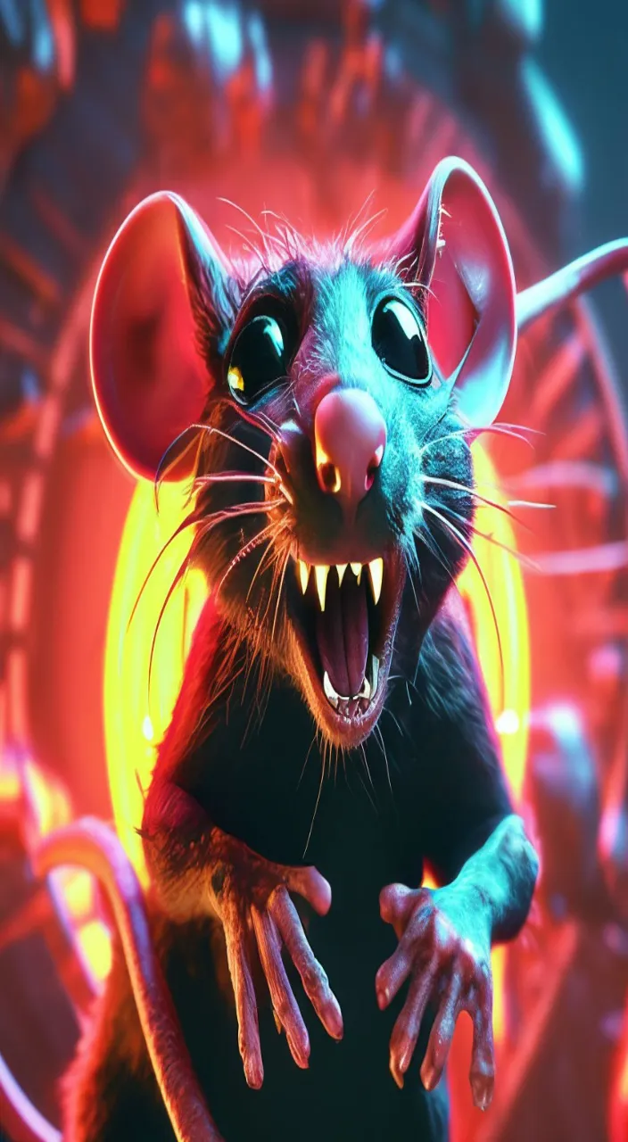 a rat with its mouth open and glowing