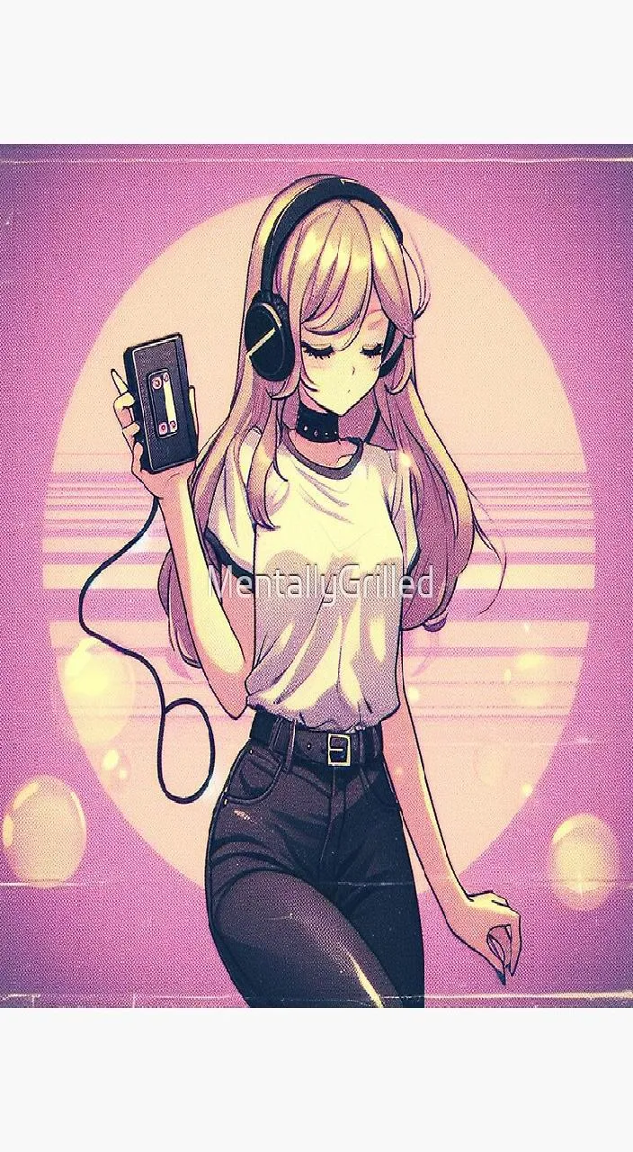 a drawing of a girl with headphones on