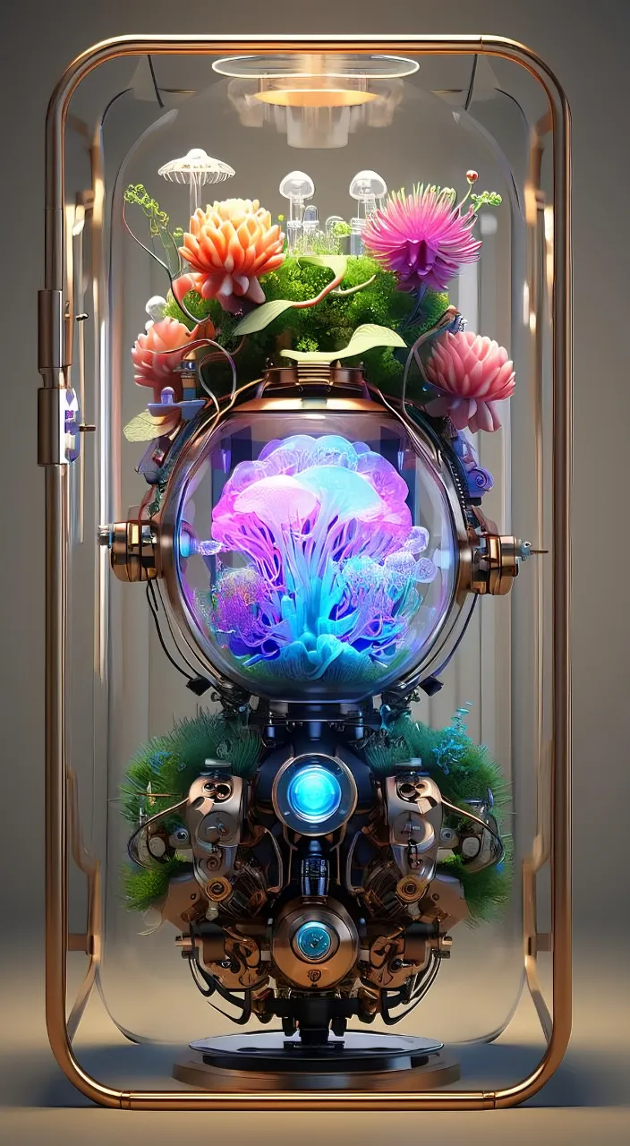 a glass case with flowers inside of it