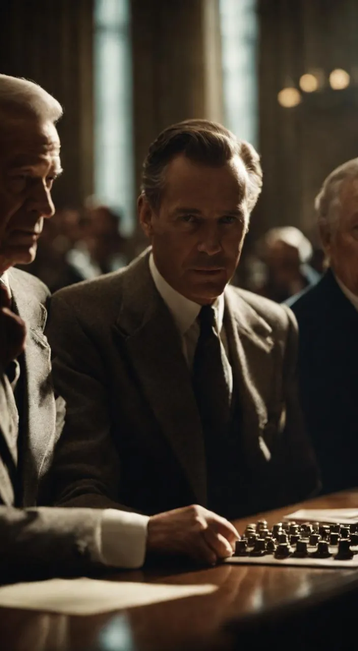 a group of men sitting around a wooden table