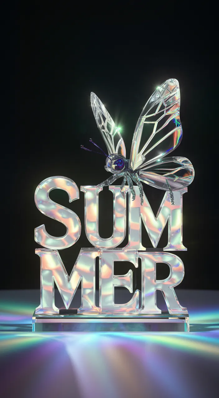 a glass sculpture that says summer with a butterfly on top of it