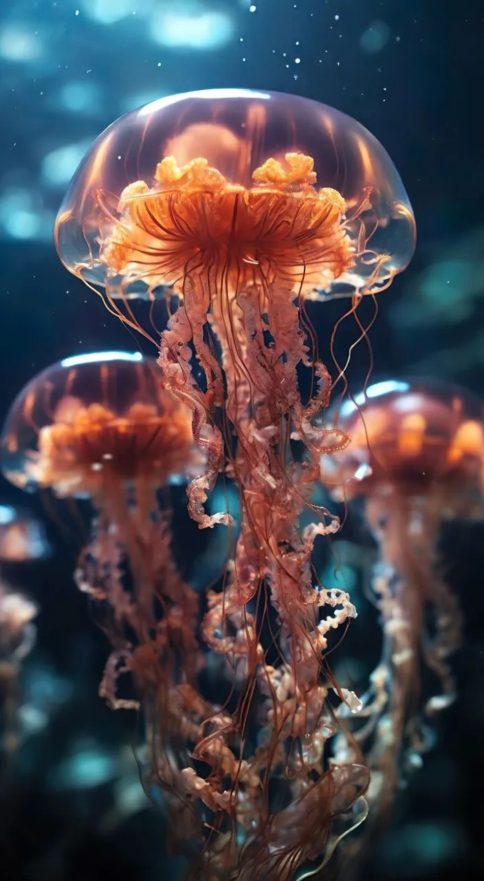 a group of jellyfish floating in the water