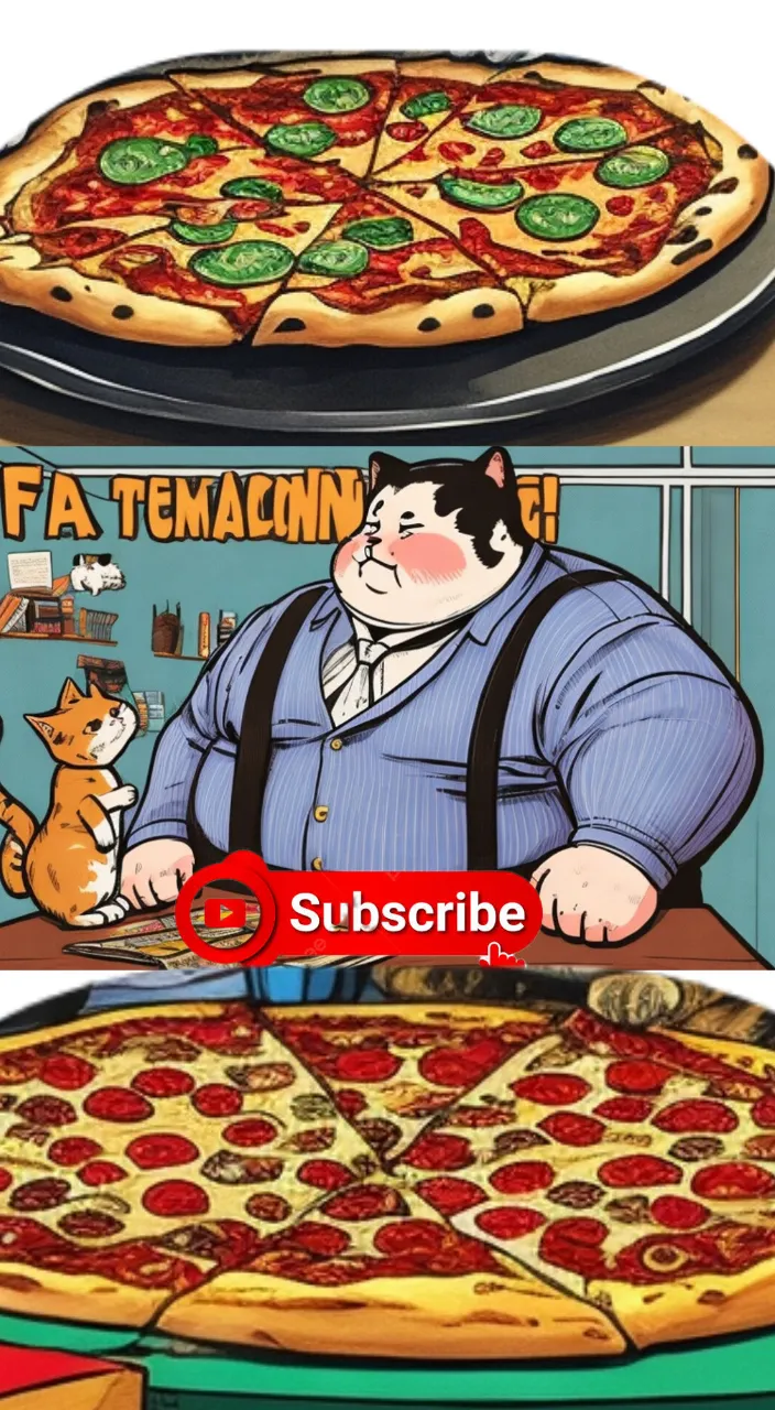 a cartoon picture of a man with a dog in front of a pizza dog crying give me a pizza