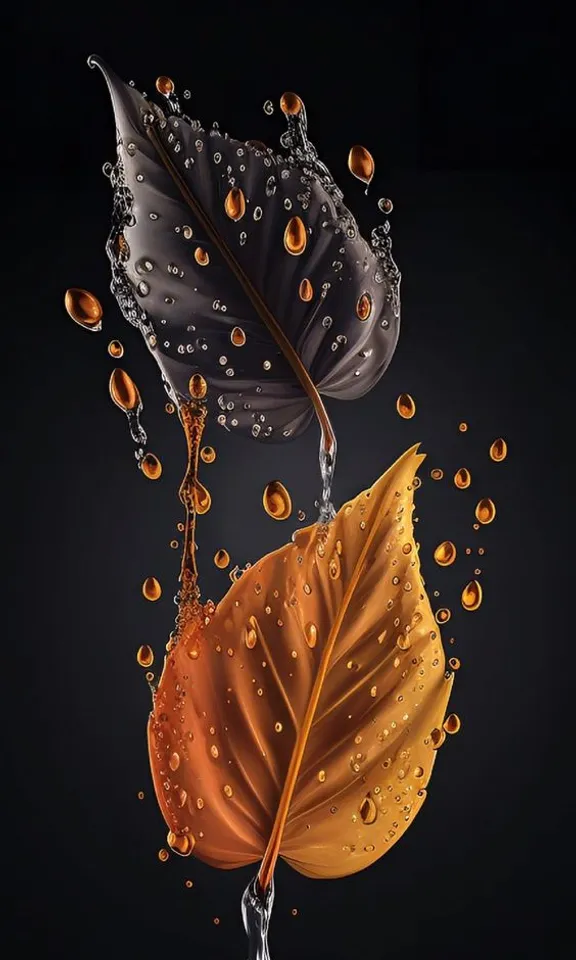 two leaves with drops of water on them