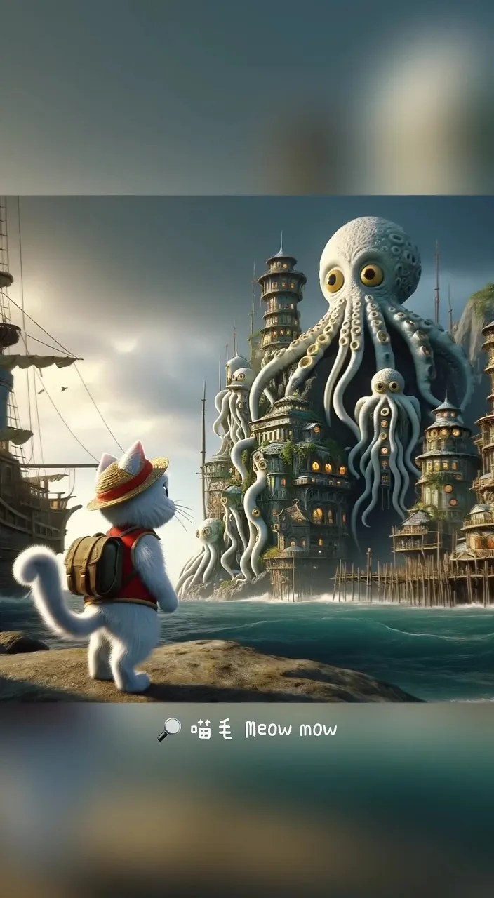 a cartoon character standing on a rock in front of an octopus