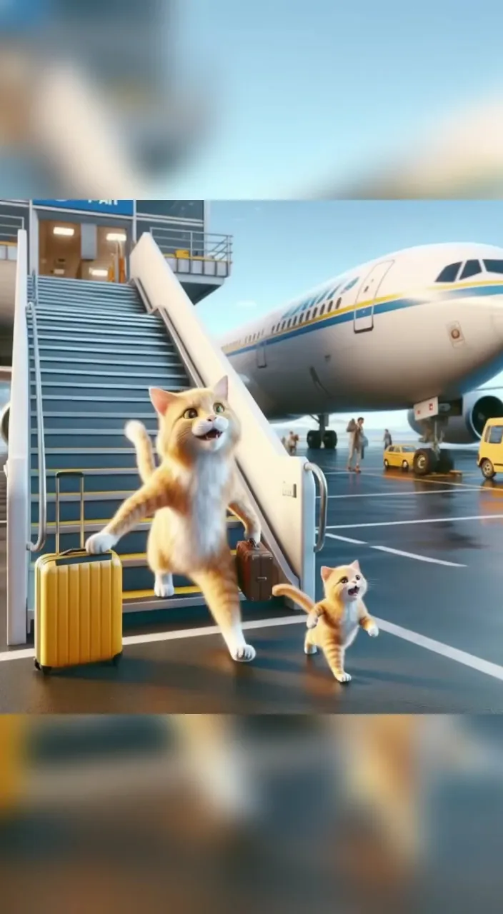 a cat and a dog are boarding a plane