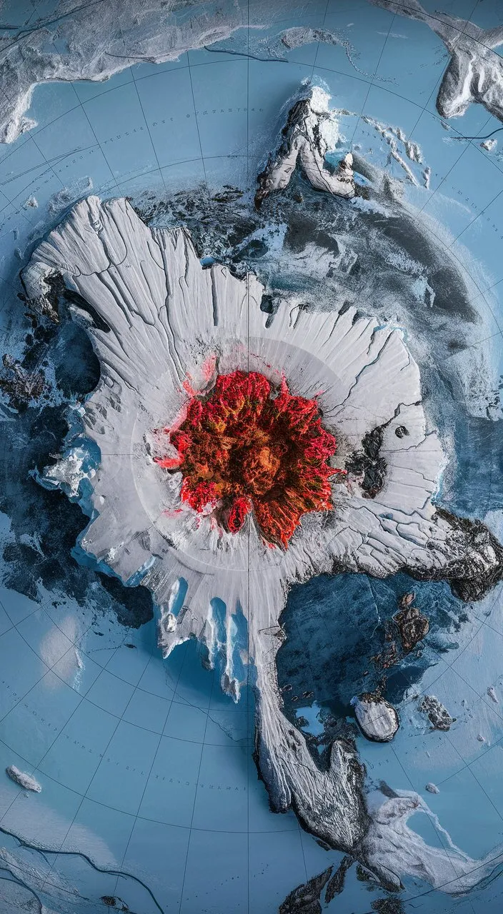 an aerial view of a volcano in the ocean