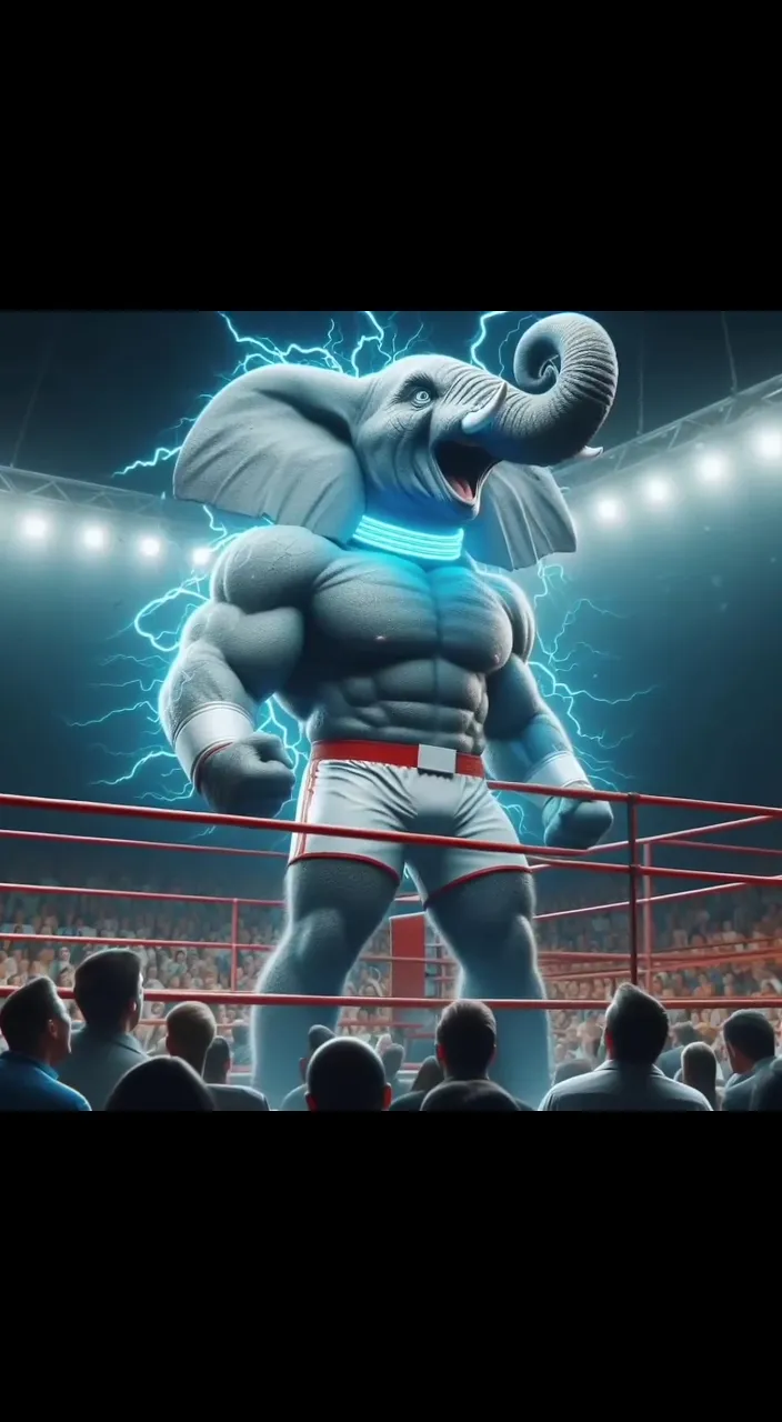 an elephant is standing in the middle of a wrestling ring