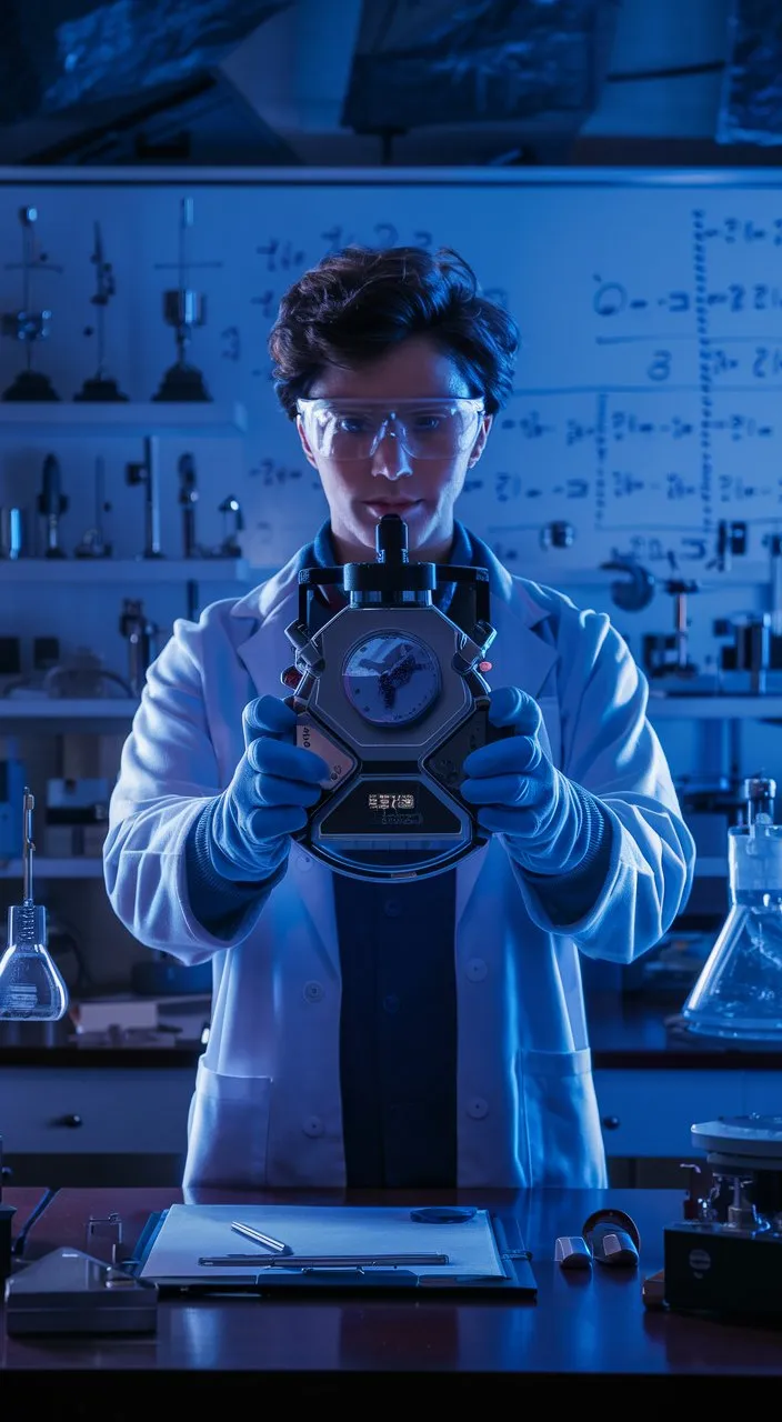 a man in a lab coat holding a microscope