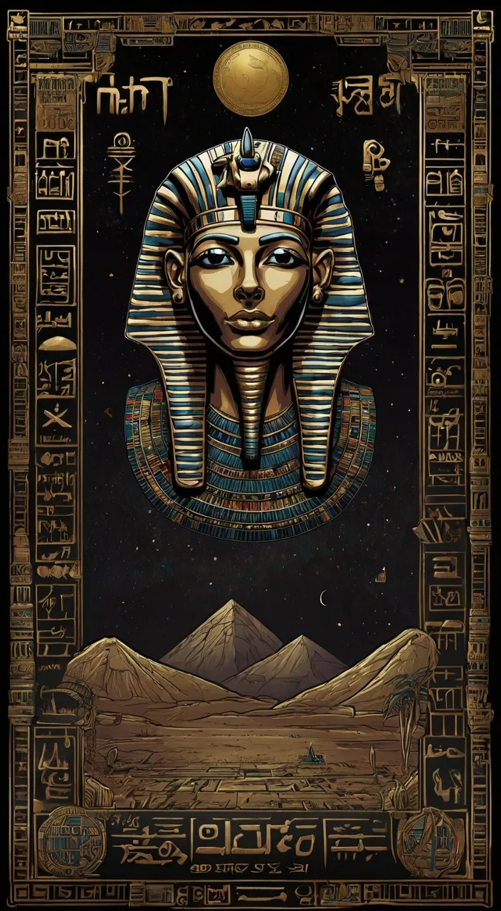 an egyptian poster with an image of an egyptian pharaoh