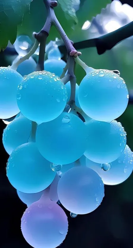 a bunch of blue grapes hanging from a tree