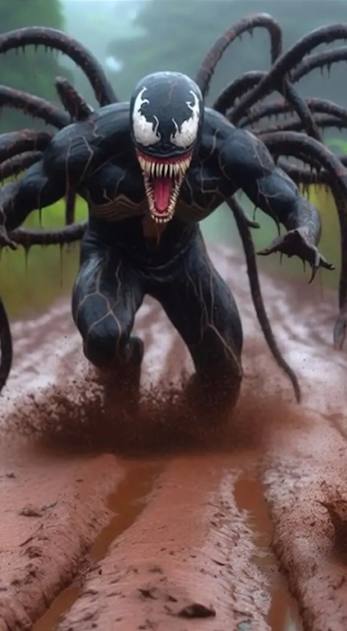 a large venom crawling across a muddy road