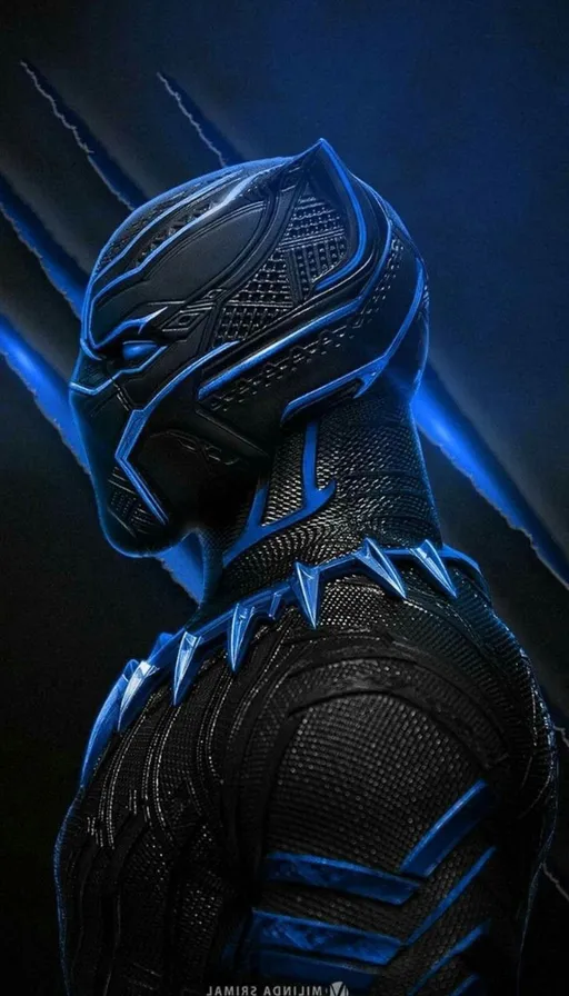 a close up of a person wearing a black panther suit