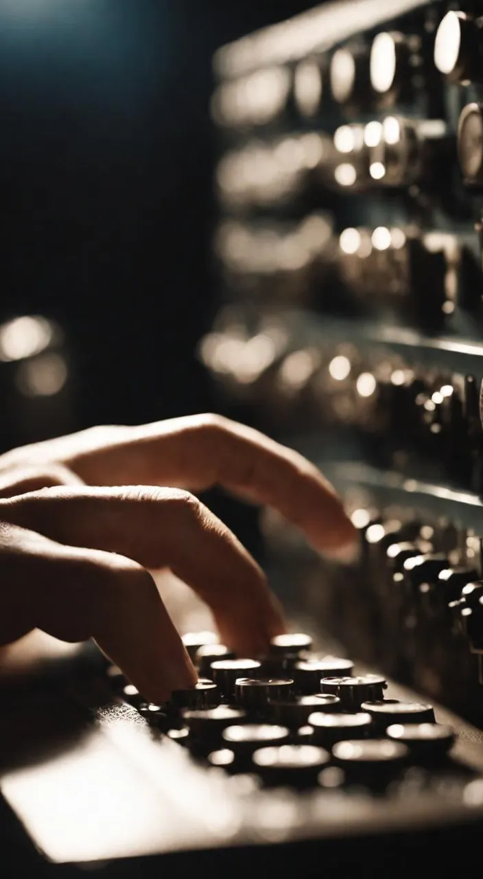 a person typing on a keyboard in a dark room