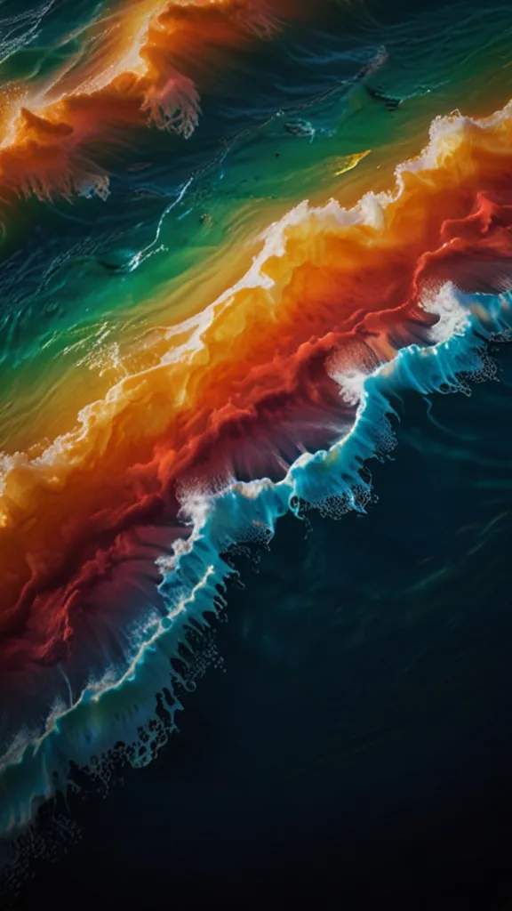 an aerial view of a colorful ocean wave