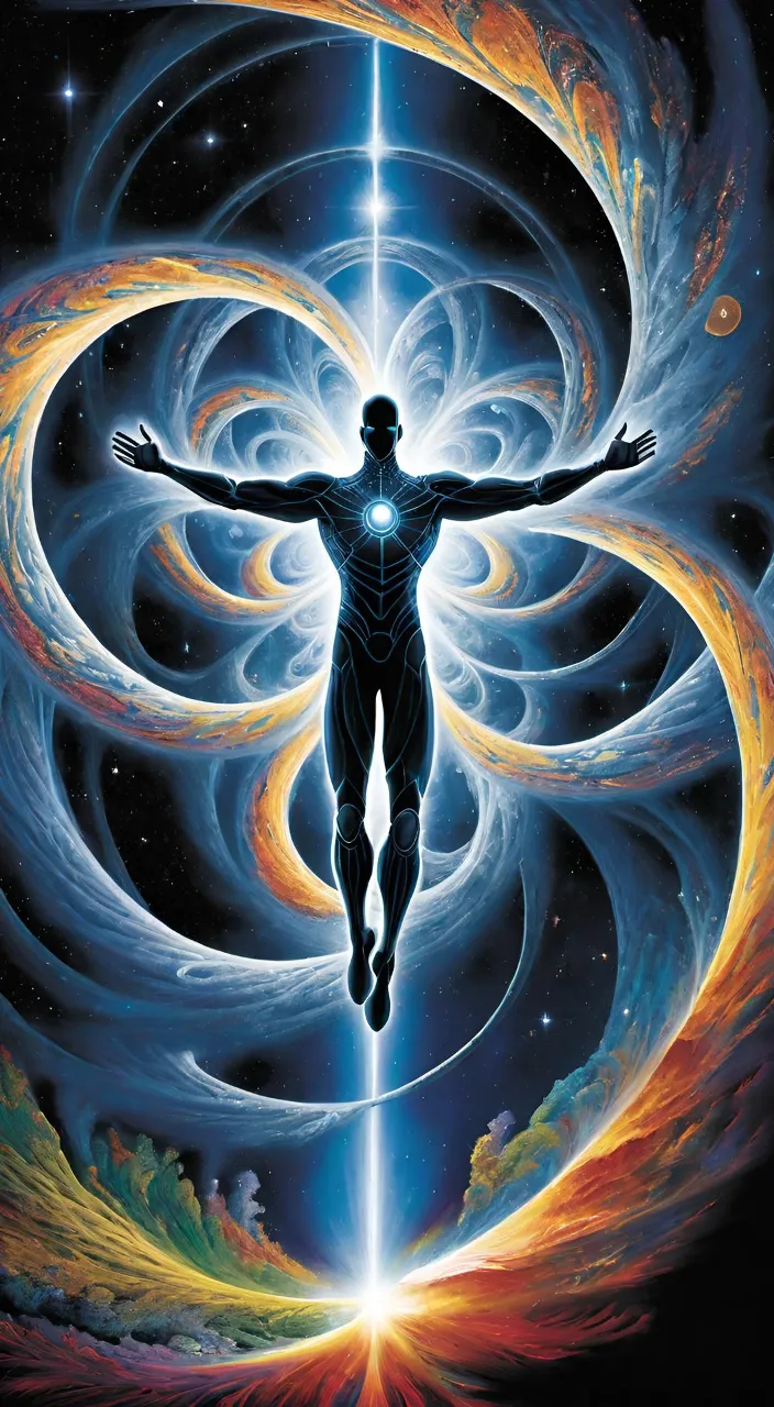 a man standing in front of a vortex