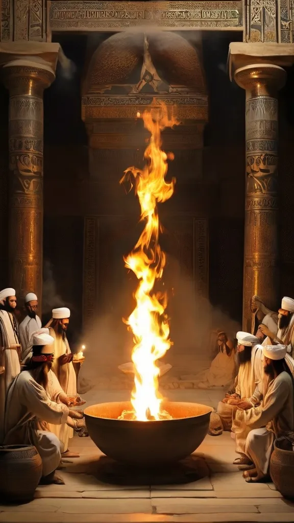 a group of men sitting around a fire pit