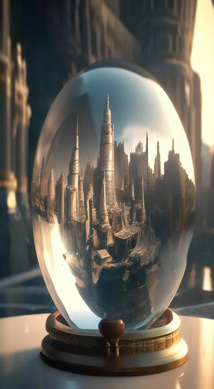 a glass ball with a city in it