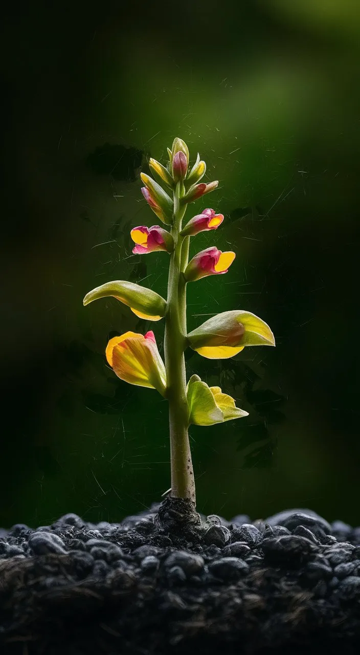 The seedling continues to grow and flourish, its leaves unfurling and petals blossoming into vibrant colors, a testament to its resilience and determination.