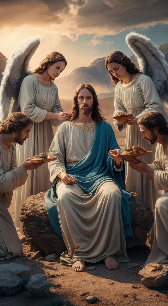 a painting of jesus surrounded by angels