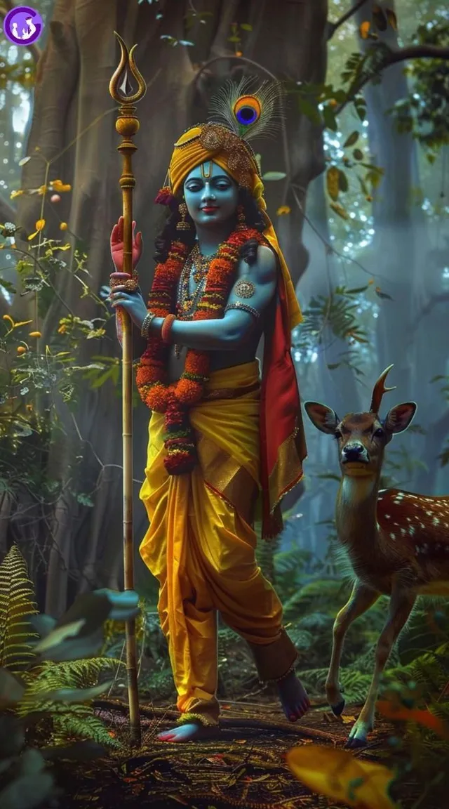 a painting of a hindu god with a deer