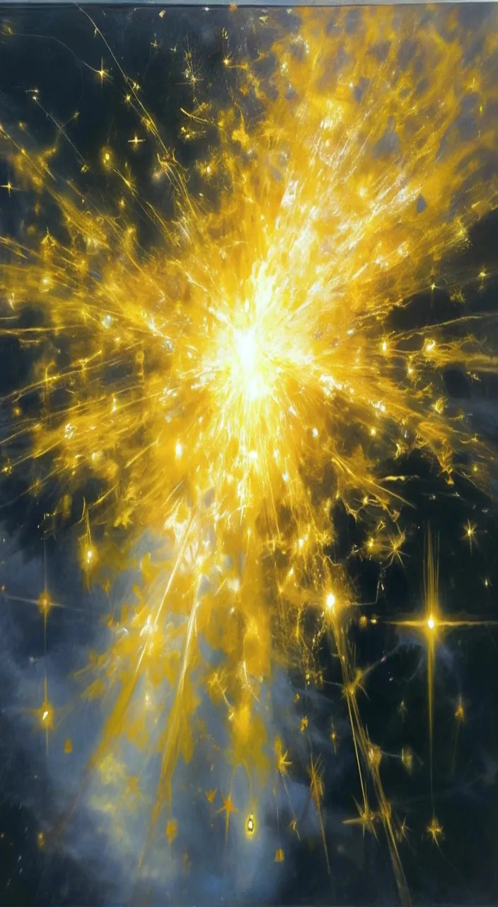 a yellow and black firework in the sky